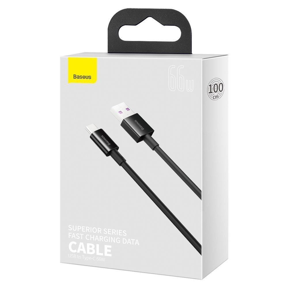 Кабел за данни и зареждане USB-A - USB-C Baseus Superior Series, 66W, 1м, Черен CATYS-01