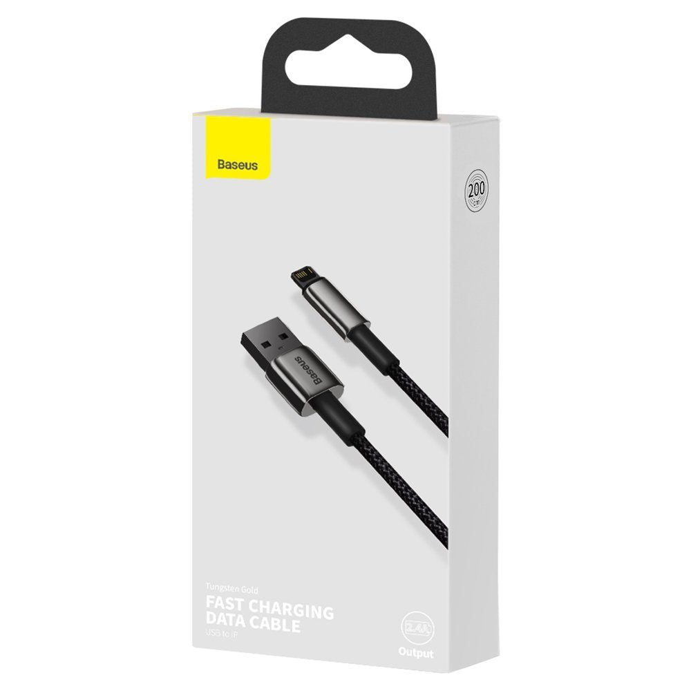Кабел за данни и зареждане Baseus Tungsten Tungsten Gold USB към Lightning, 2 м, 2,4 А, черен CALWJ-A01