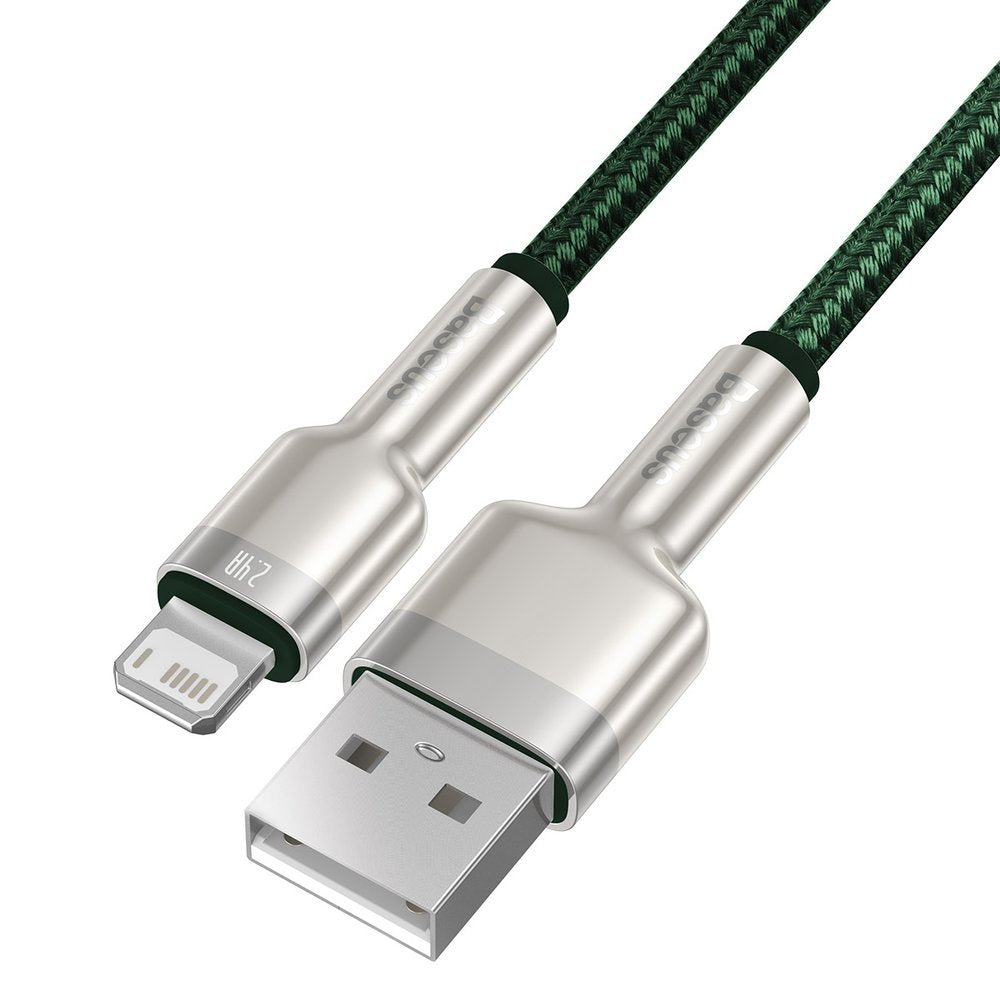 Кабел за данни и зареждане USB-A - Lightning Baseus Cafule Metal Series, 18W, 1m, зелен CALJK-A06