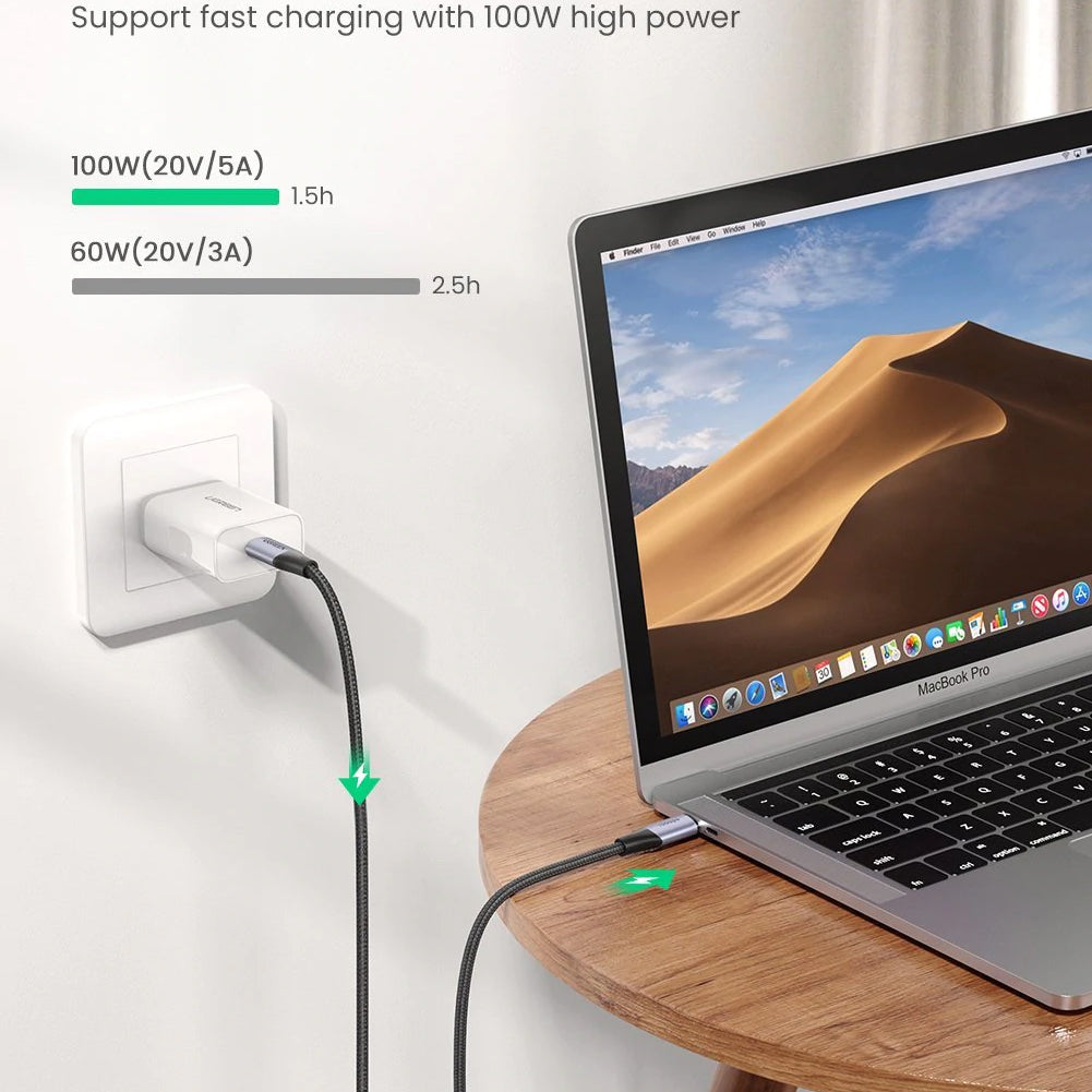 USB-C кабел за данни и зареждане - USB-C UGREEN US355, 100W, 1m, черен