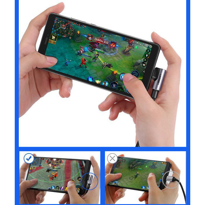 Кабел за данни и зареждане USB-A - USB-C UGREEN US284 Angled, 18W, 3m, Сив