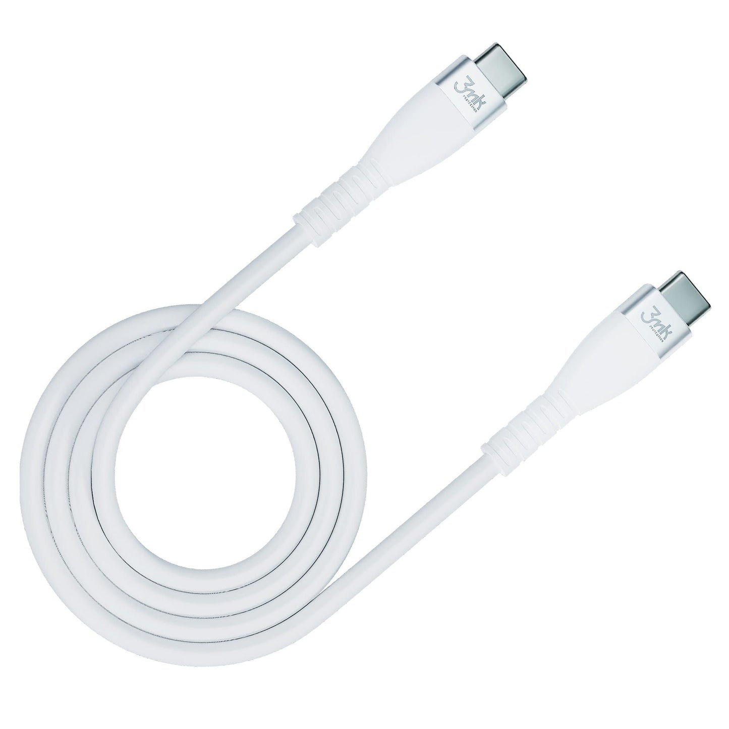 Кабел за данни и зареждане USB-C - USB-C 3MK Hyper Silicone, 60W, 1м, бял