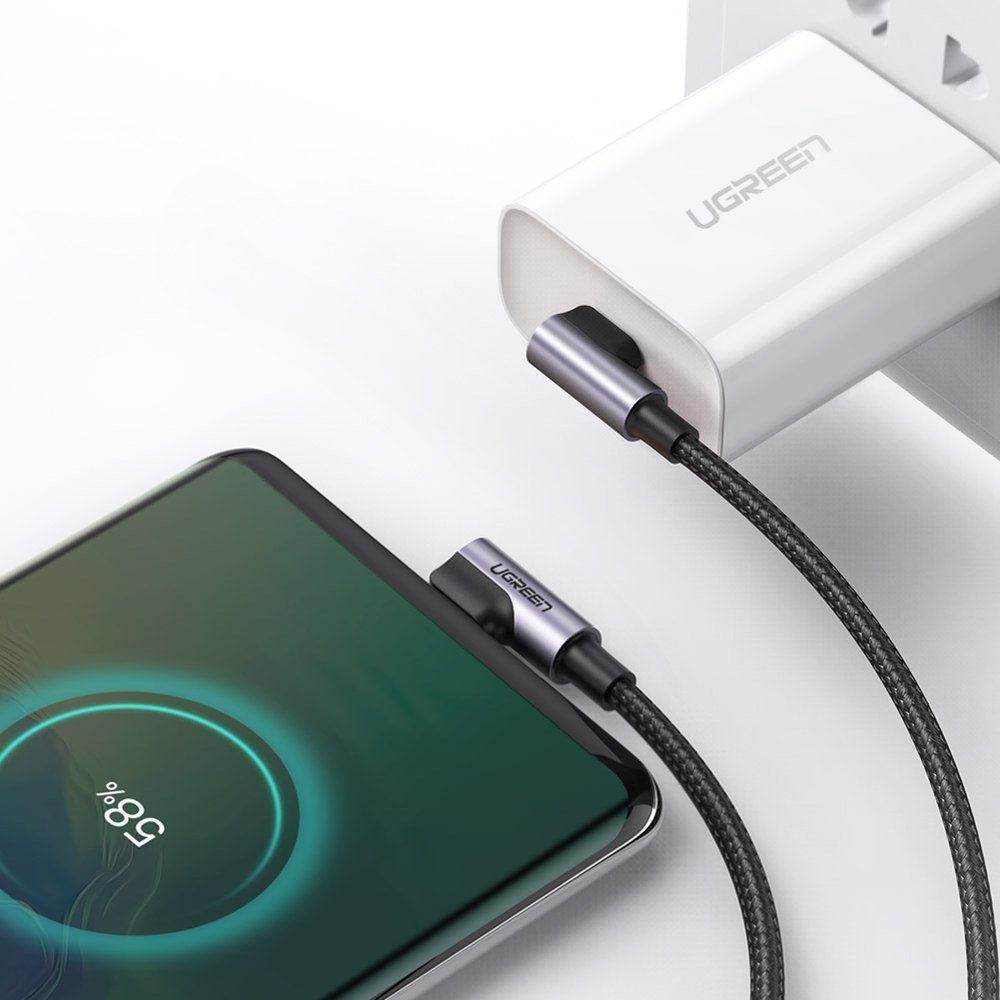USB-C кабел за данни и зареждане - USB-C UGREEN US323 USB-C ъглов, 60W, 1m, черен