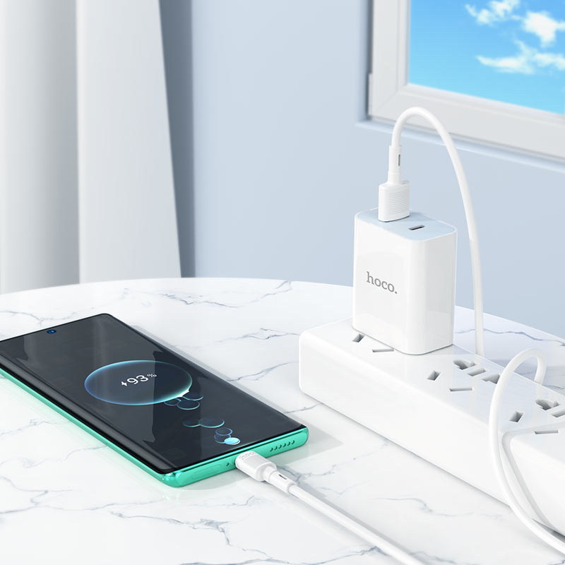 Кабел за данни и зареждане USB-A - USB-C HOCO X83 Victory, 20W, 1m, Бял