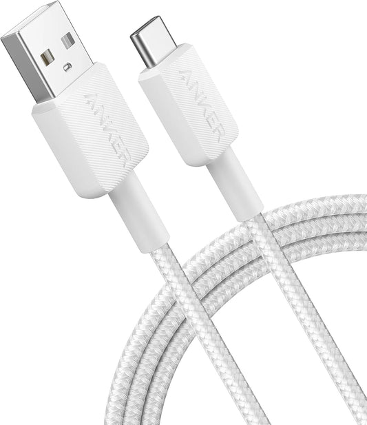 Кабел за пренос на данни и зареждане USB-A - USB-C Anker 322, 18W, 0,9 м, бял A81H5G21