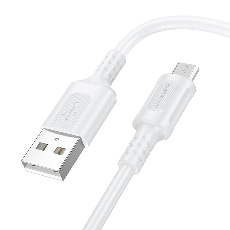 Кабел за данни и зареждане USB-A - microUSB Borofone BX111 Feliz, 18W, 1m, бял