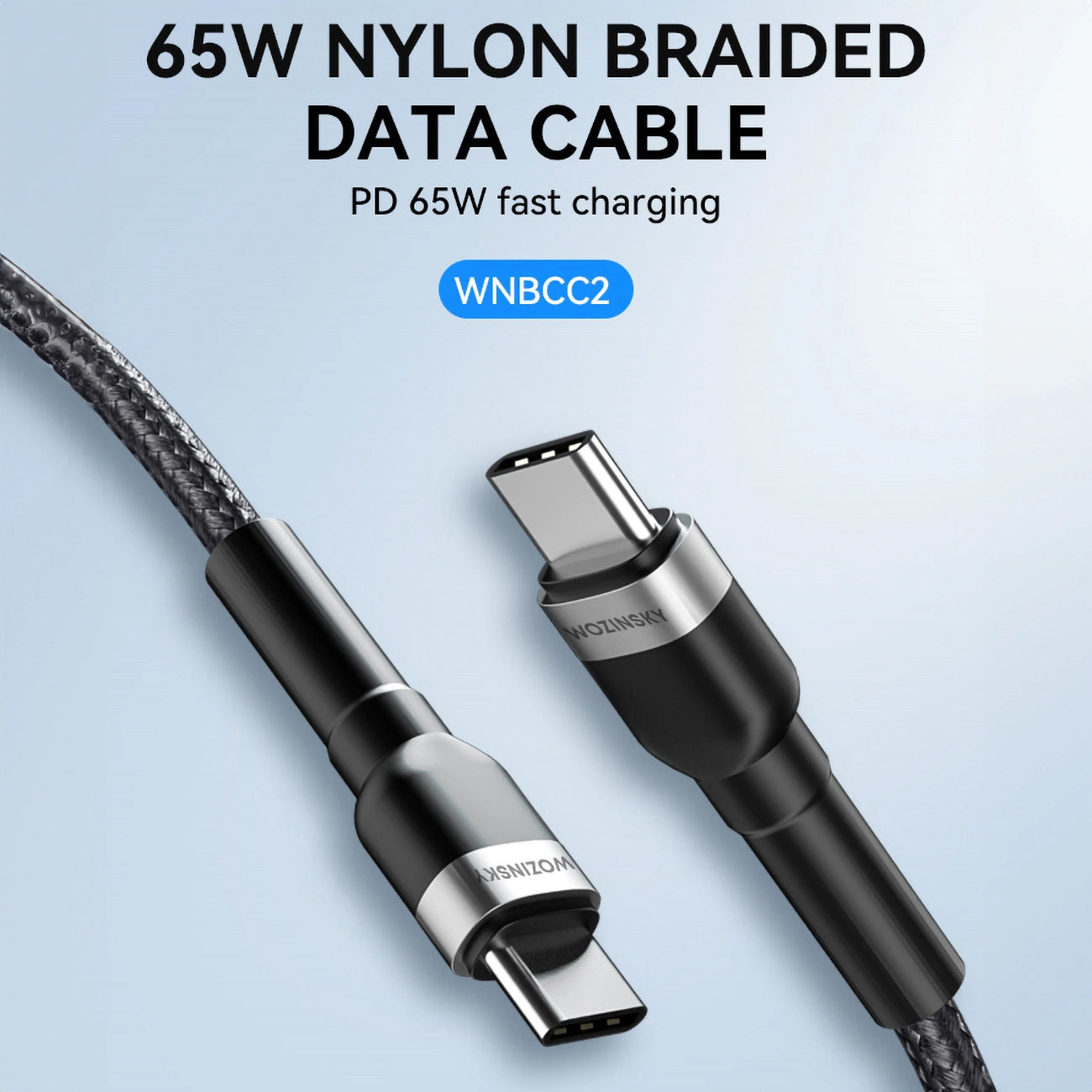 Кабел за данни и зареждане USB-C - USB-C WZK WNBCC2, 65W, 2m, Черен