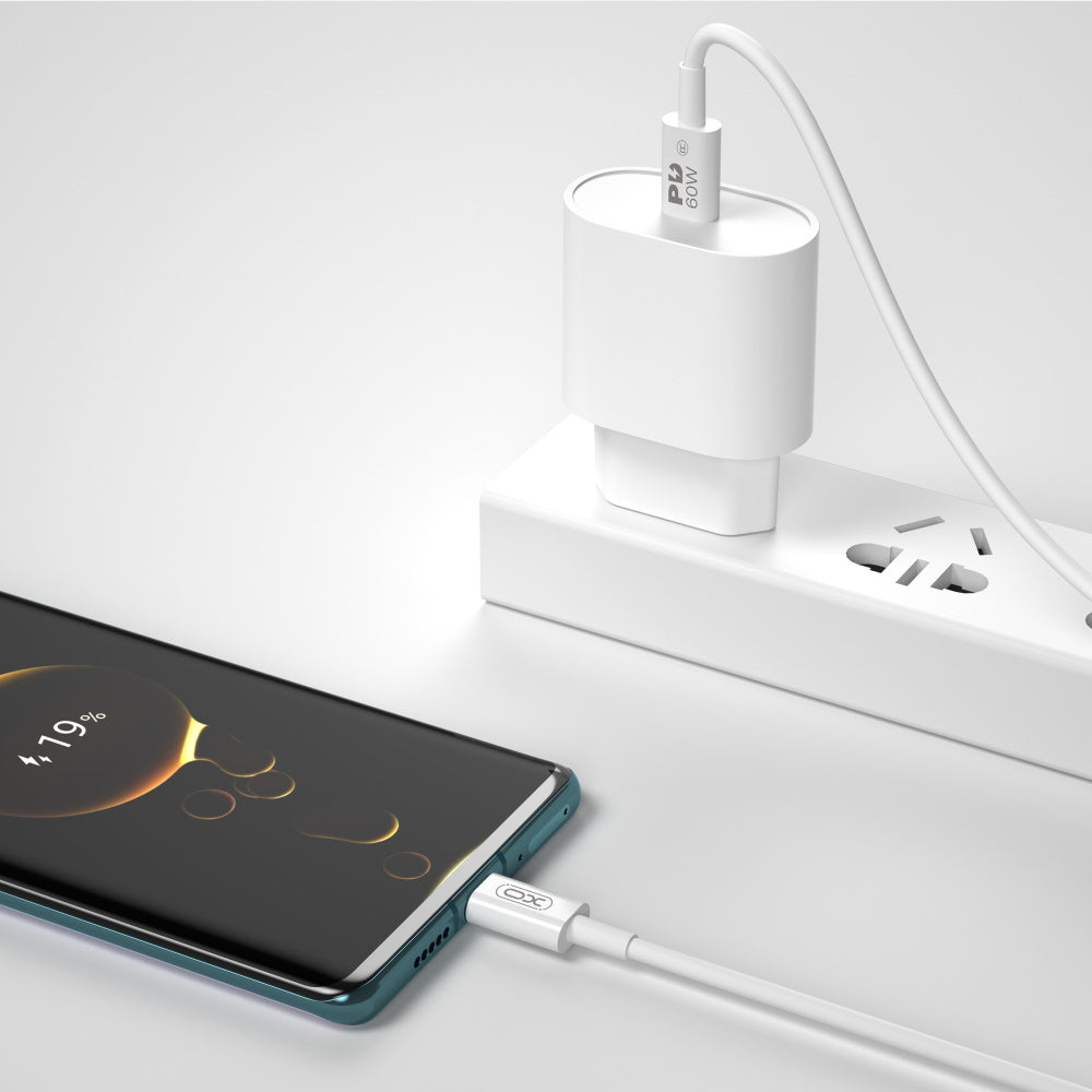 Кабел за данни и зареждане USB-C - USB-C XO Design NB-Q190A, 60W, 1m, Бял