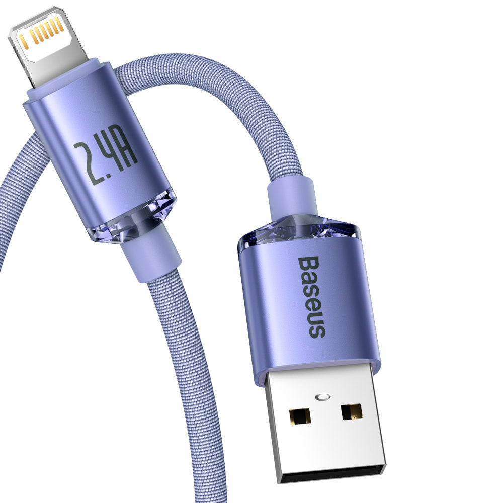 Кабел за данни и зареждане USB-A - Lightning Baseus Crystal Shine Series, 18W, 2m, Лилав CAJY000105