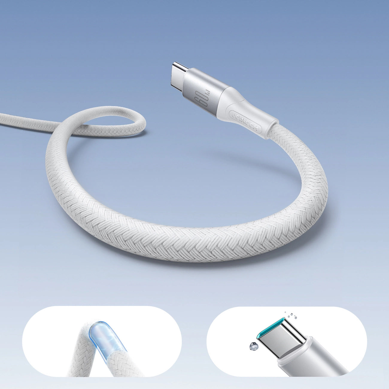 Кабел за данни и зареждане USB-C - USB-C Joyroom S-A28 Flash, 60W, 2m, Бял