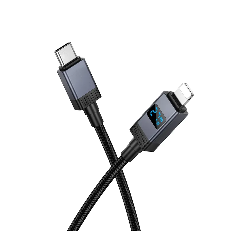 Кабел за данни и зареждане USB-C - Lightning HOCO X118 Display, 27W, 1m, Черен