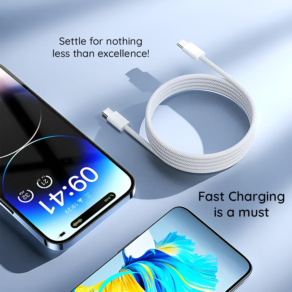 Кабел за данни и зареждане USB-C - USB-C Lito LD04CC, 60W, 2m, Бял