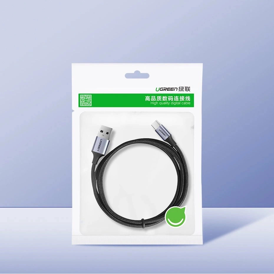 Кабел за данни и зареждане USB-A - USB-C UGREEN US288, 18W, 1.5m, Черен