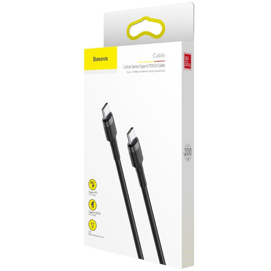 Кабел за данни и зареждане USB-C - USB-C Baseus Cafule, 60W, 2м, Черен CATKLF-HG1