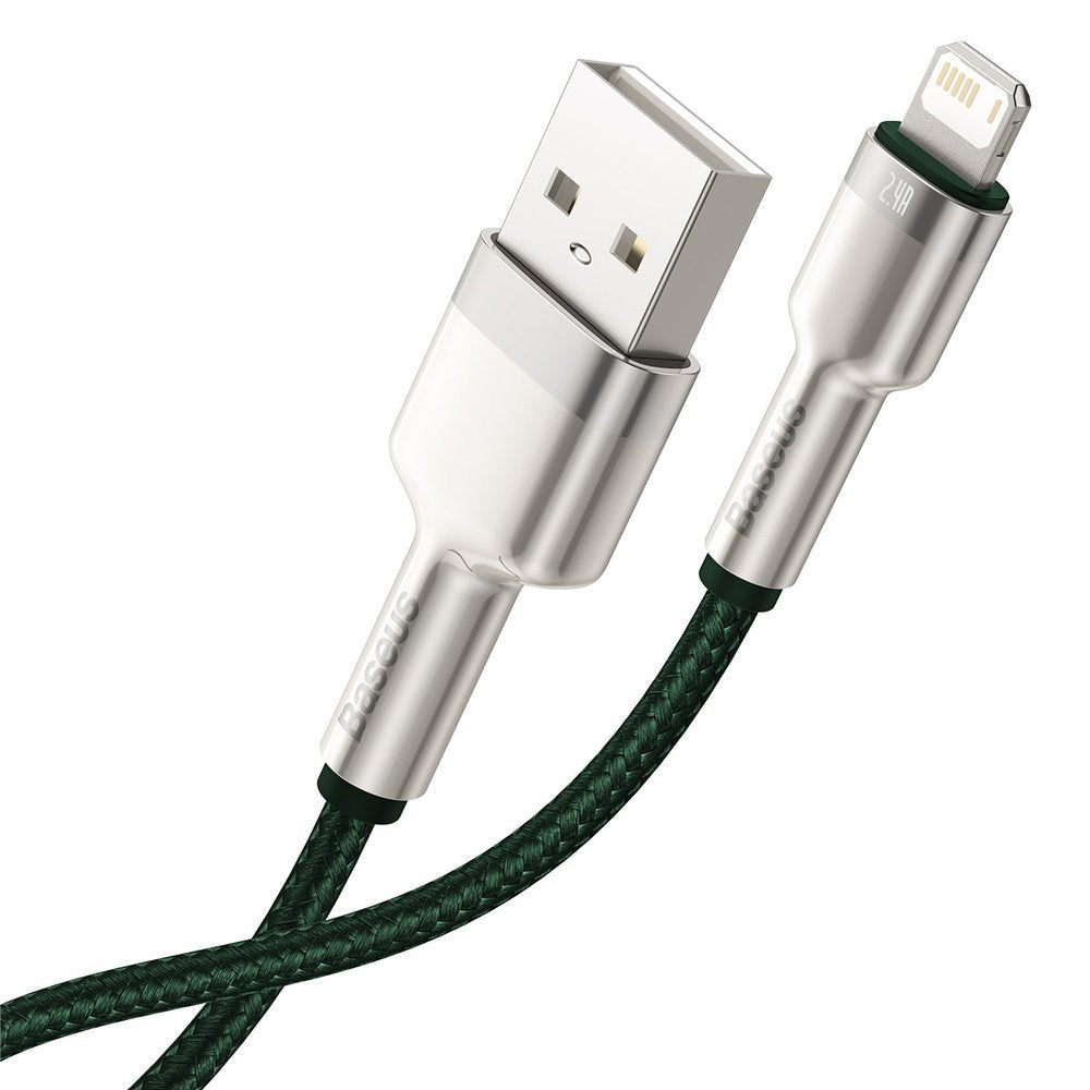 Кабел за данни и зареждане USB-A - Lightning Baseus Cafule Metal Series, 18W, 1m, зелен CALJK-A06