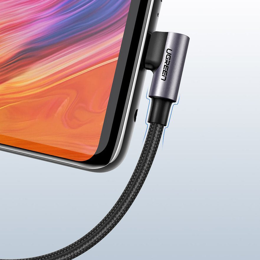 Кабел за данни и зареждане USB-A - USB-C UGREEN US284 Angled, 18W, 1m, Сив