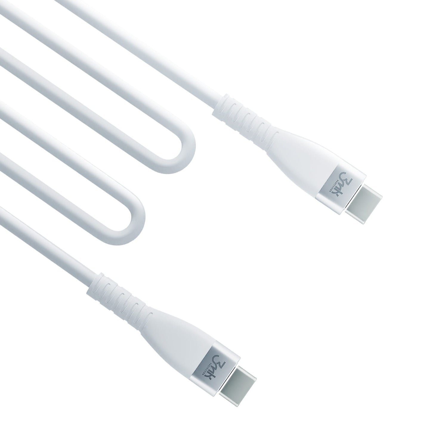 Кабел за данни и зареждане USB-C - USB-C 3MK Hyper Silicone, 60W, 1м, бял