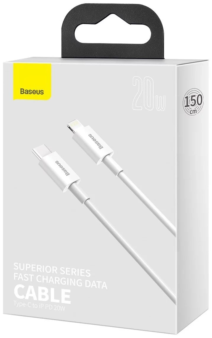 Кабел за пренос на данни и зареждане USB-C - Lightning Baseus Superior Series, 20W, 1,5 м, бял CATLYS-B02