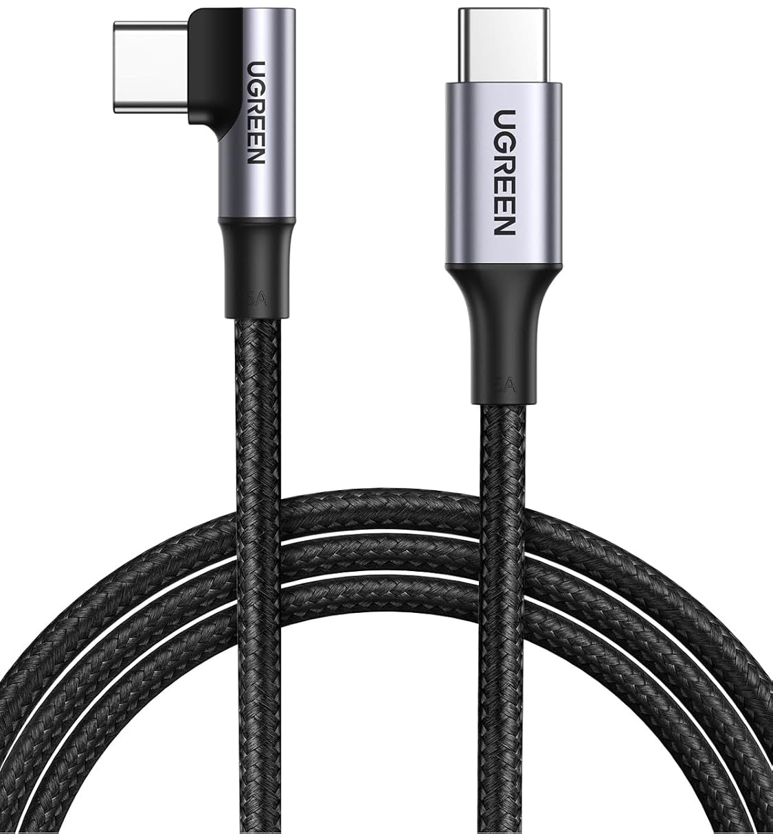 Кабел за данни и зареждане USB-C - USB-C UGREEN US334 с ъглов дизайн, 100W, 1м, черен