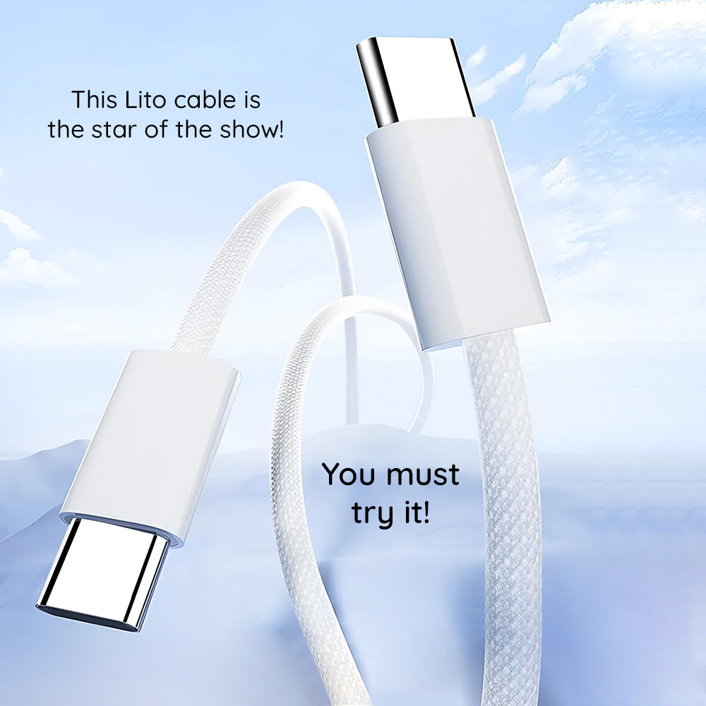 Кабел за данни и зареждане USB-C - USB-C Lito LD04CC, 60W, 2m, Бял
