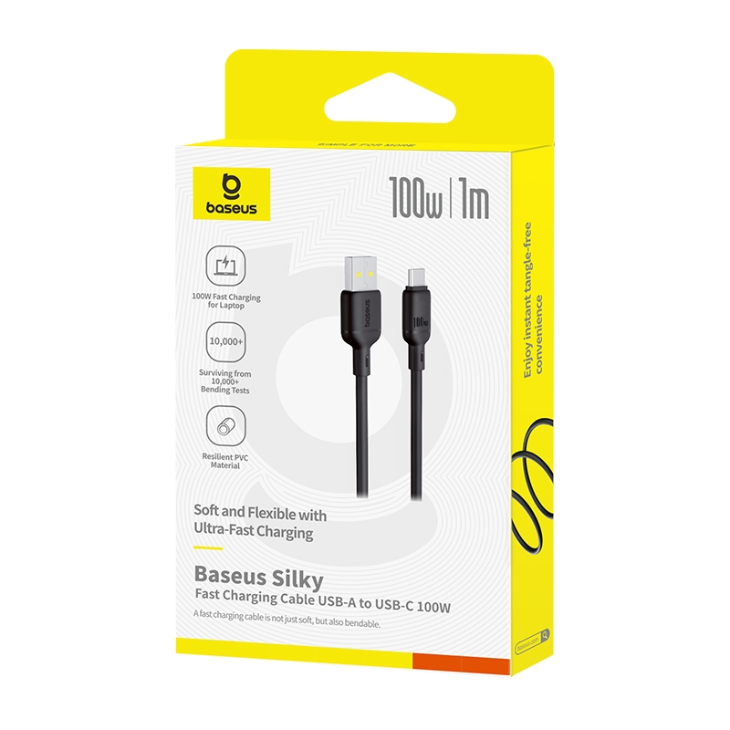 Кабел за данни и зареждане USB-A - USB-C Baseus Silky, 100W, 1m, Черен P10377703113-00