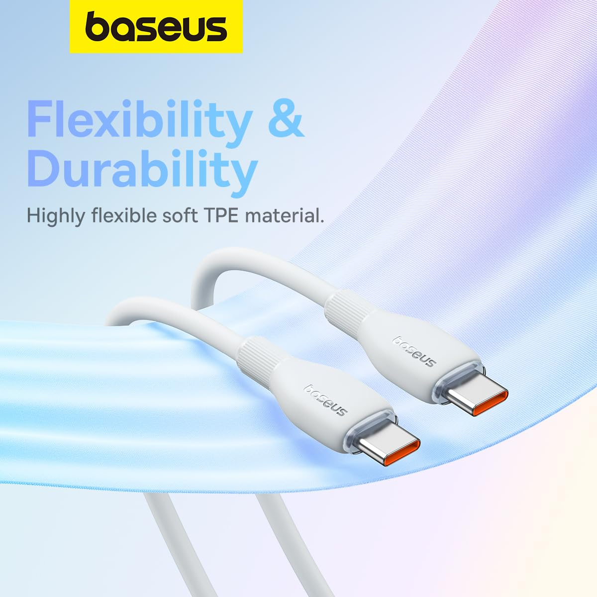 Кабел за данни и зареждане USB-C - USB-C Baseus Pudding, 100W, 1.2m, Бял P10355702221-00