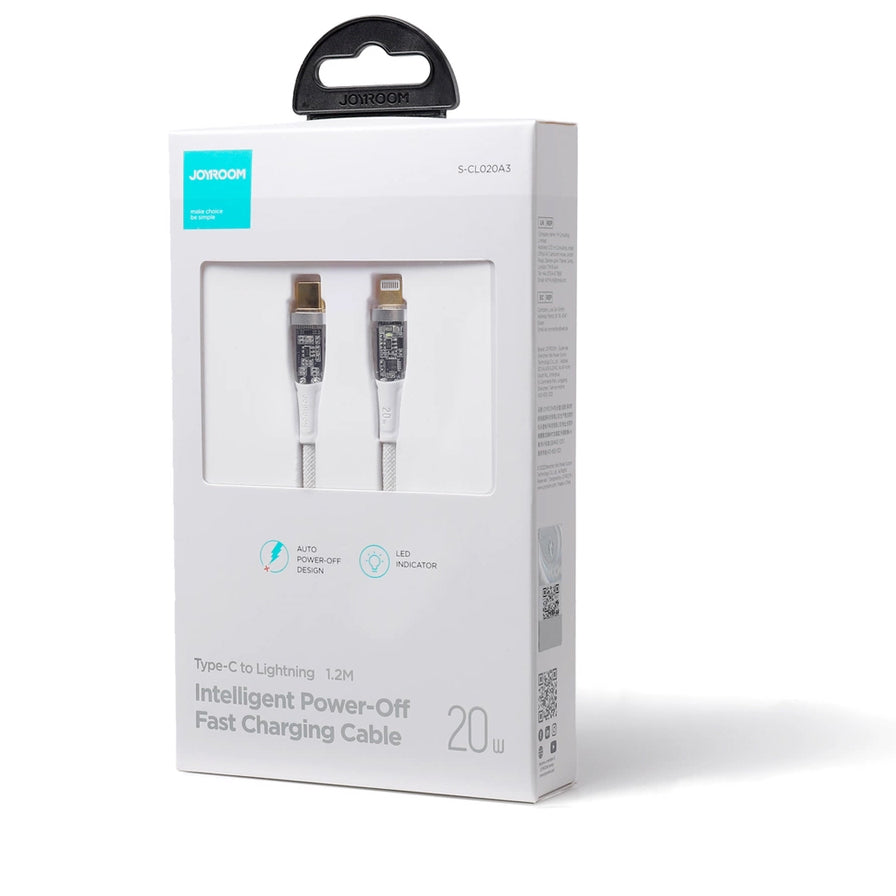 Кабел за данни и зареждане USB-C - Lightning Joyroom S-CL020A3, 20W, 1.2м, бял