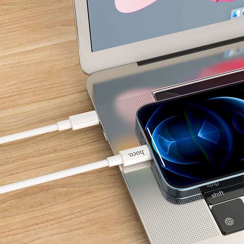 Кабел за данни и зареждане USB-C - Lightning HOCO X56, 20W, 1m, Бял