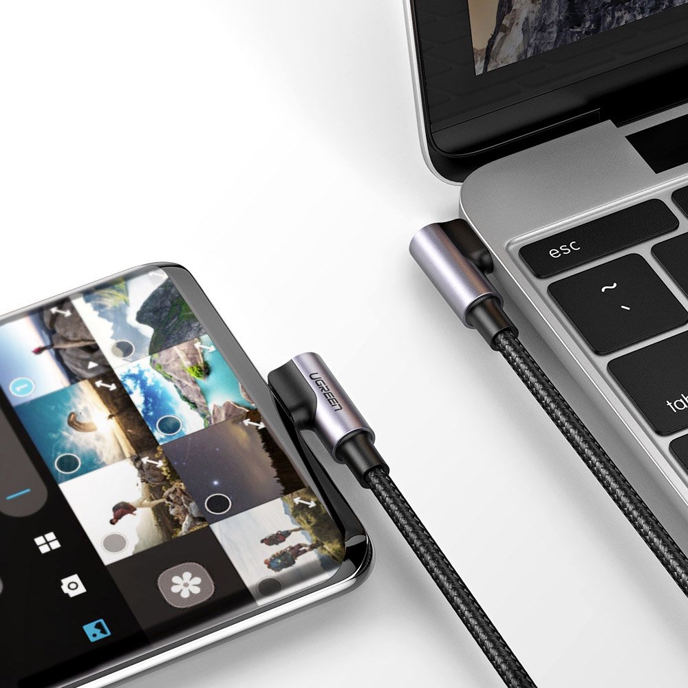 USB-C кабел за данни и зареждане - USB-C UGREEN US323 USB-C ъглов, 60W, 1m, черен