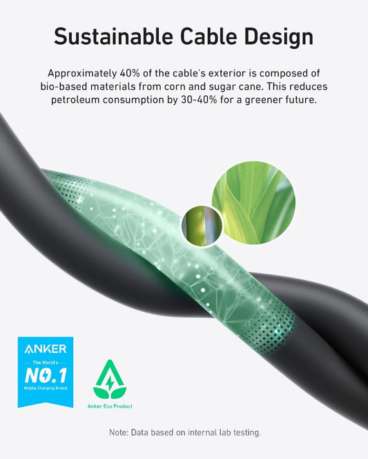 USB-C кабел за данни и зареждане - USB-C Anker, 240 W, 0,9 м, черен A80N1H11