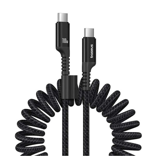 Кабел за данни и зареждане USB-C - USB-C Baseus Fish Eye Spring, 100W, 1m, Черен P10320203111-00