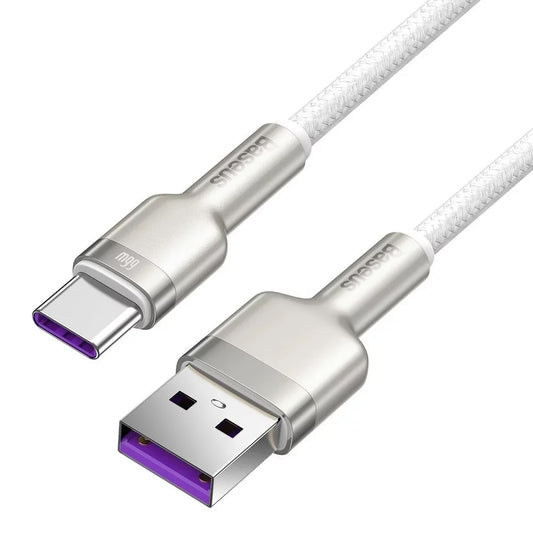 Кабел за данни и зареждане USB-A - USB-C Baseus Cafule Metal Series, 66W, 2m, Бял CAKF000202