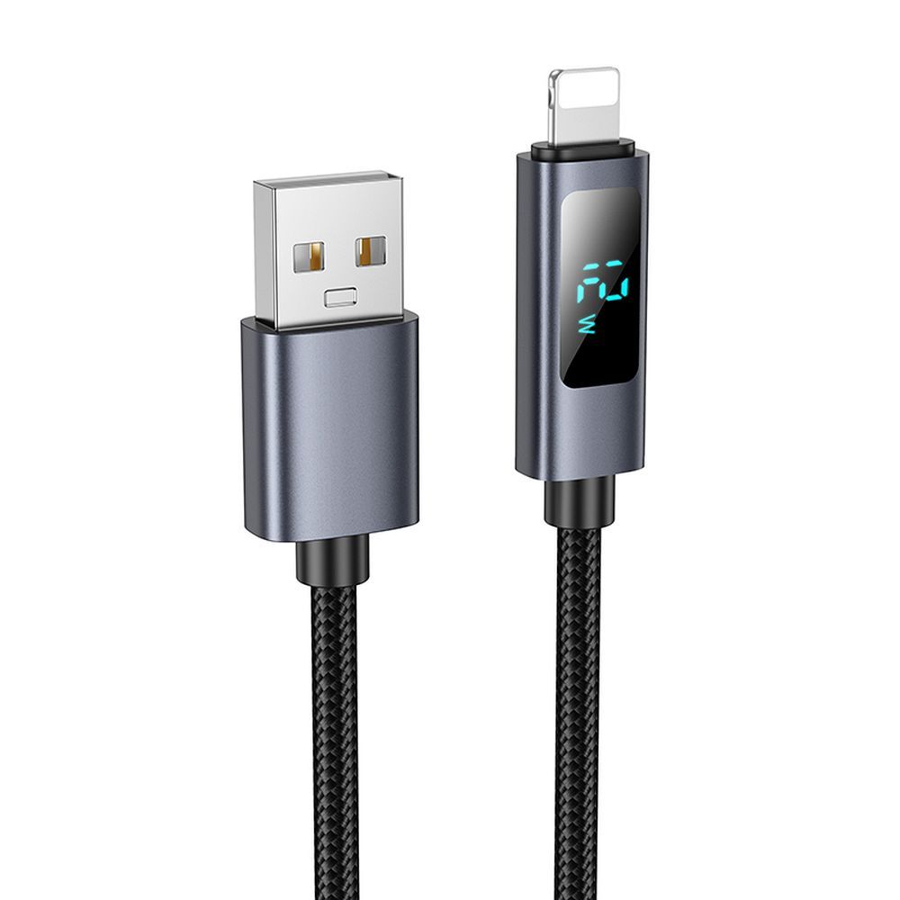 Кабел за данни и зареждане USB-A - Lightning HOCO Display X112, 18W, 1m, Черен