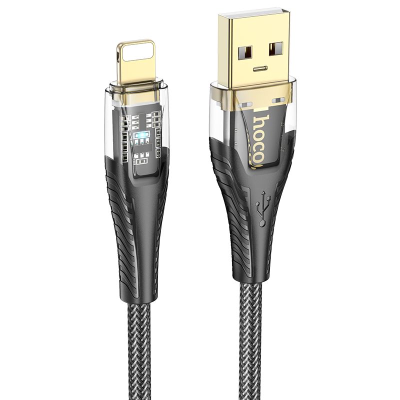 Кабел за данни и зареждане USB-A - Lightning HOCO U121, 18W, 1.2m, Черен