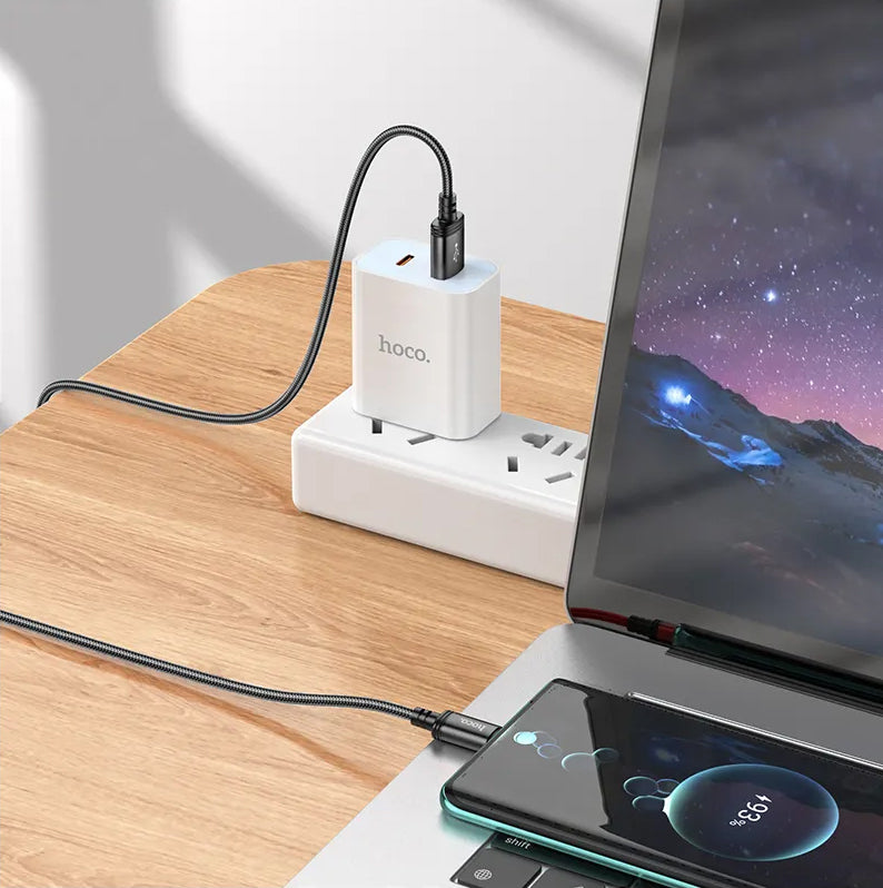 Кабел за данни и зареждане USB-A - USB-C HOCO X89, 18W, 2m, Черен