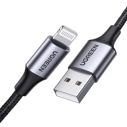 Кабел за данни и зареждане USB-A - Lightning UGREEN US199, 18W, 1m, Сив
