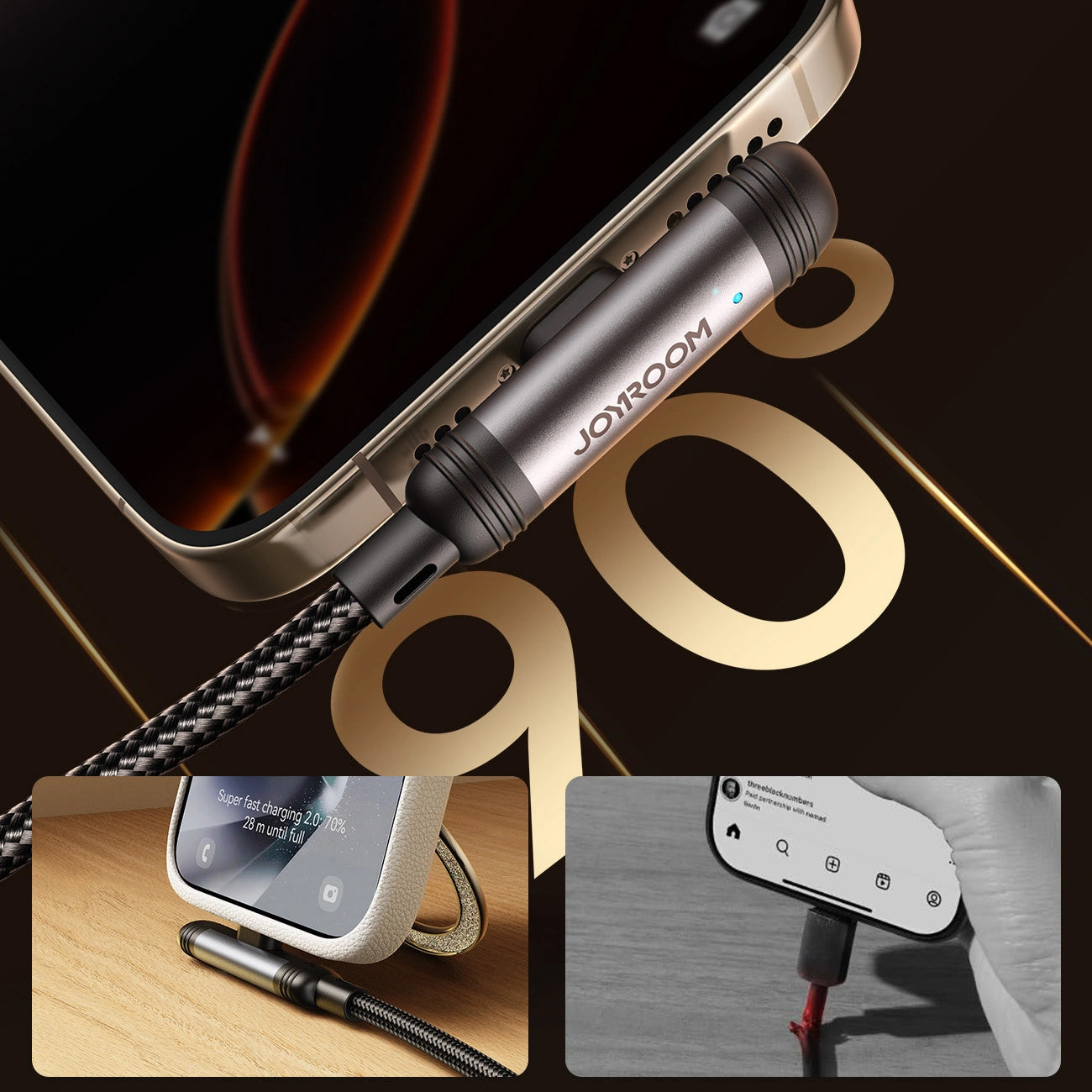 Кабел за данни и зареждане USB-A - USB-C Joyroom S-A56 EnjoyX Angled, 20W, 1.2m, Черен