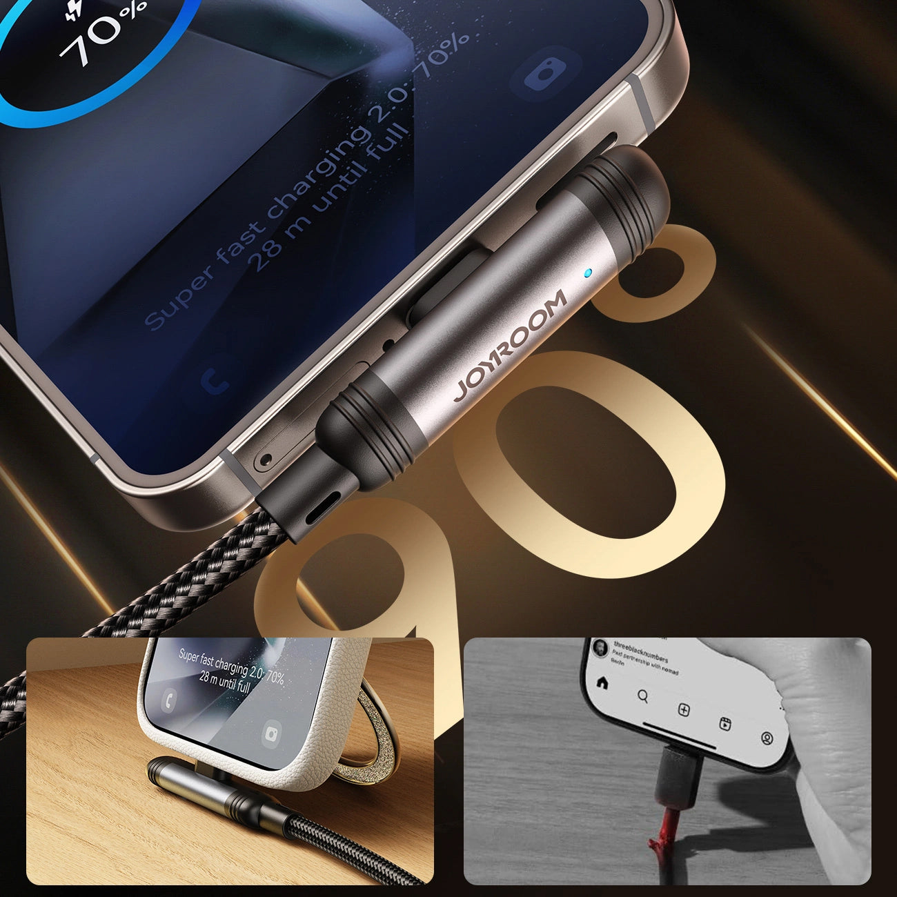 Кабел за данни и зареждане USB-C - USB-C Joyroom S-A56 EnjoyX Angled, 60W, 1.2m, Черен