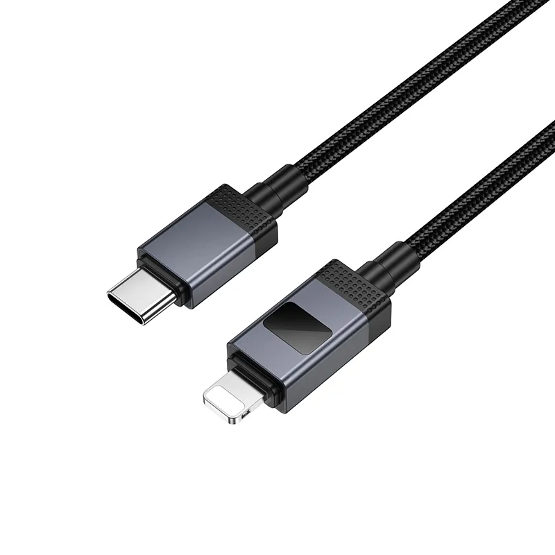 Кабел за данни и зареждане USB-C - Lightning HOCO X118 Display, 27W, 1m, Черен