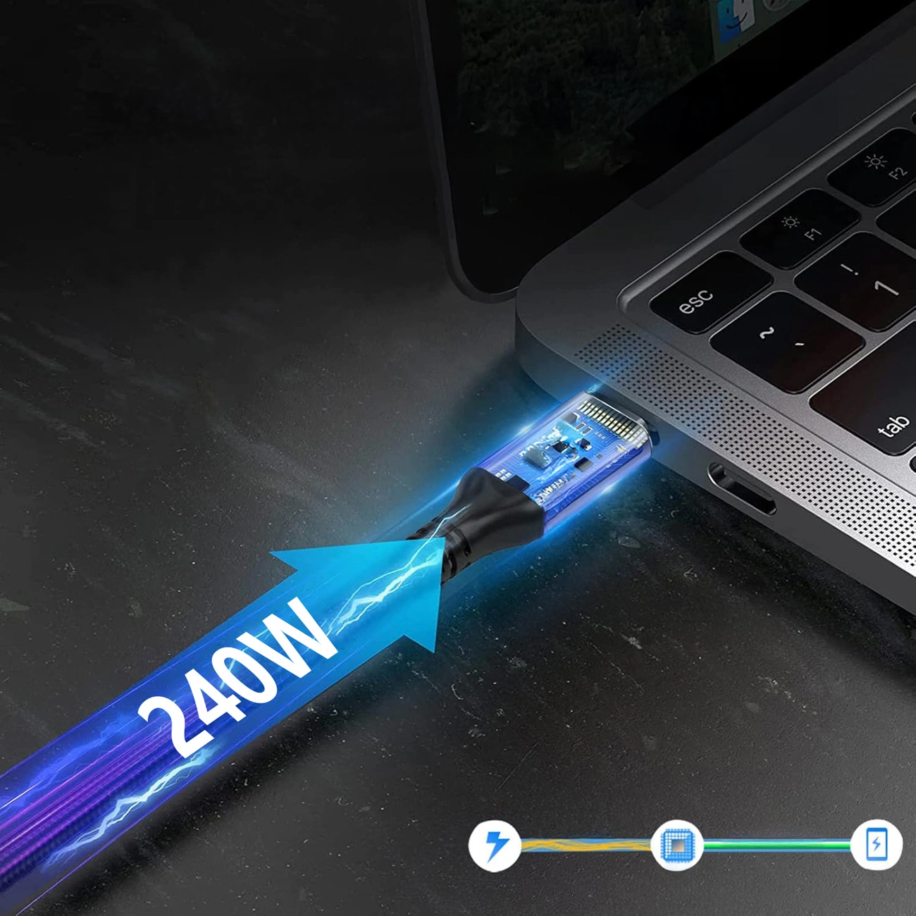 Кабел за данни и зареждане USB-C - USB-C WZK WPS-UY42S, 240W, 2m, Черен