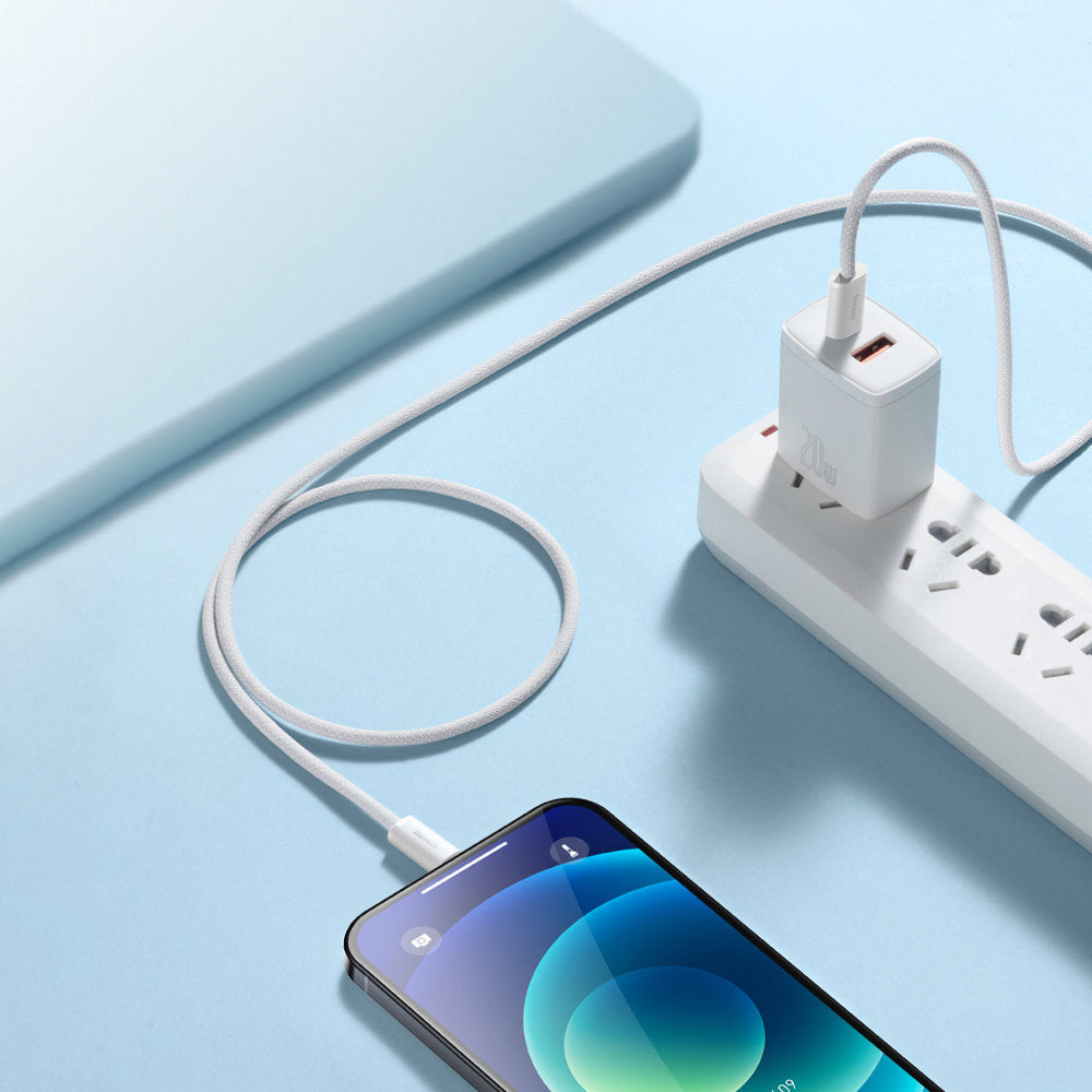 Кабел за данни и зареждане USB-C - Lightning Baseus Dynamic Fast Charging, 20 W, 2 м, бял CALD000102