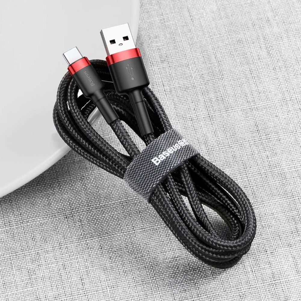 Кабел за данни и зареждане USB-A - USB-C Baseus Cafule, 60W, 0.5m, Червен CATKLF-A91