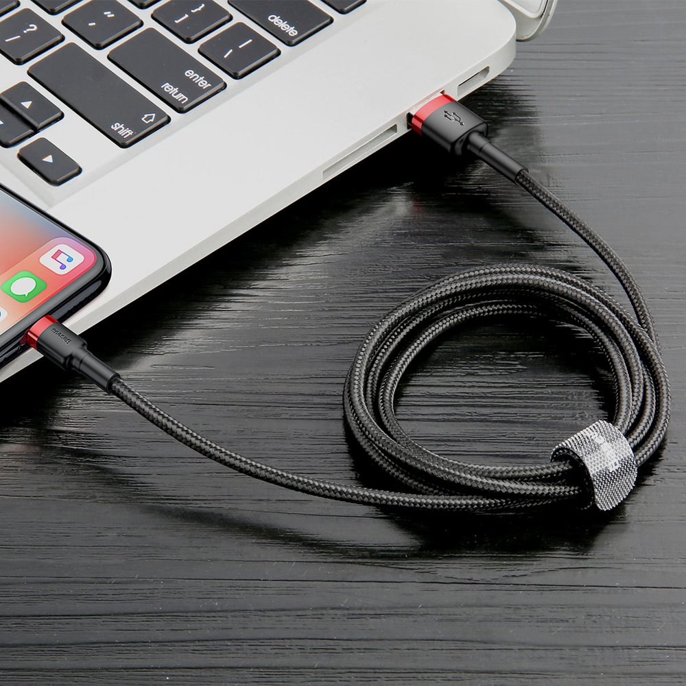 Кабел за данни и зареждане USB-A - Lightning Baseus Cafule, 18W, 0.5m, Червен CALKLF-A19