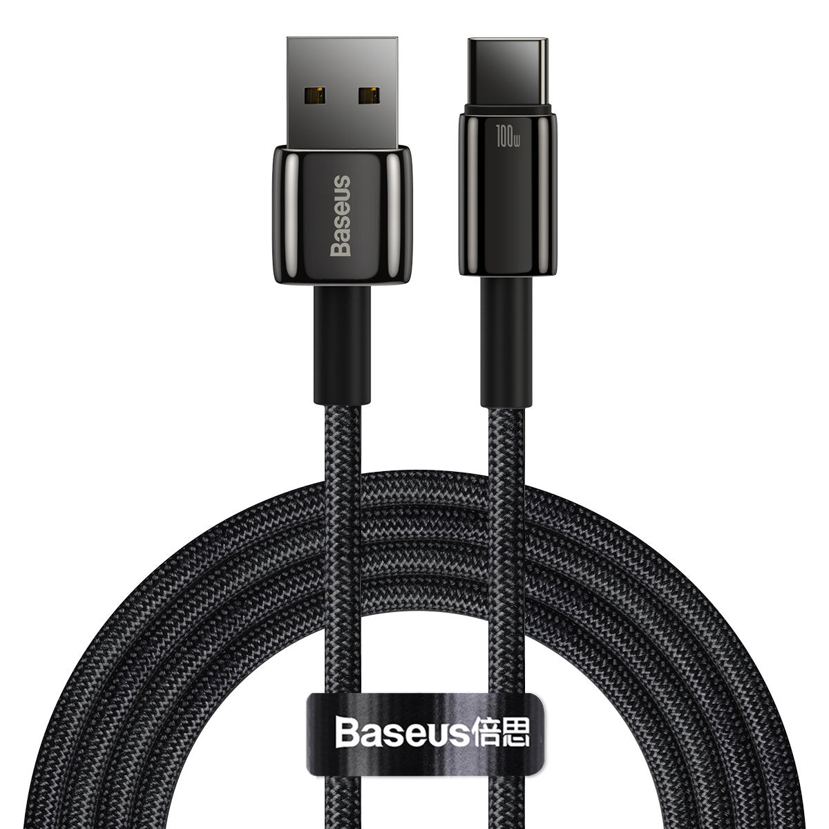 USB-A към USB-C Baseus Tungsten Gold, 100W, 2m, черен CAWJ00010101