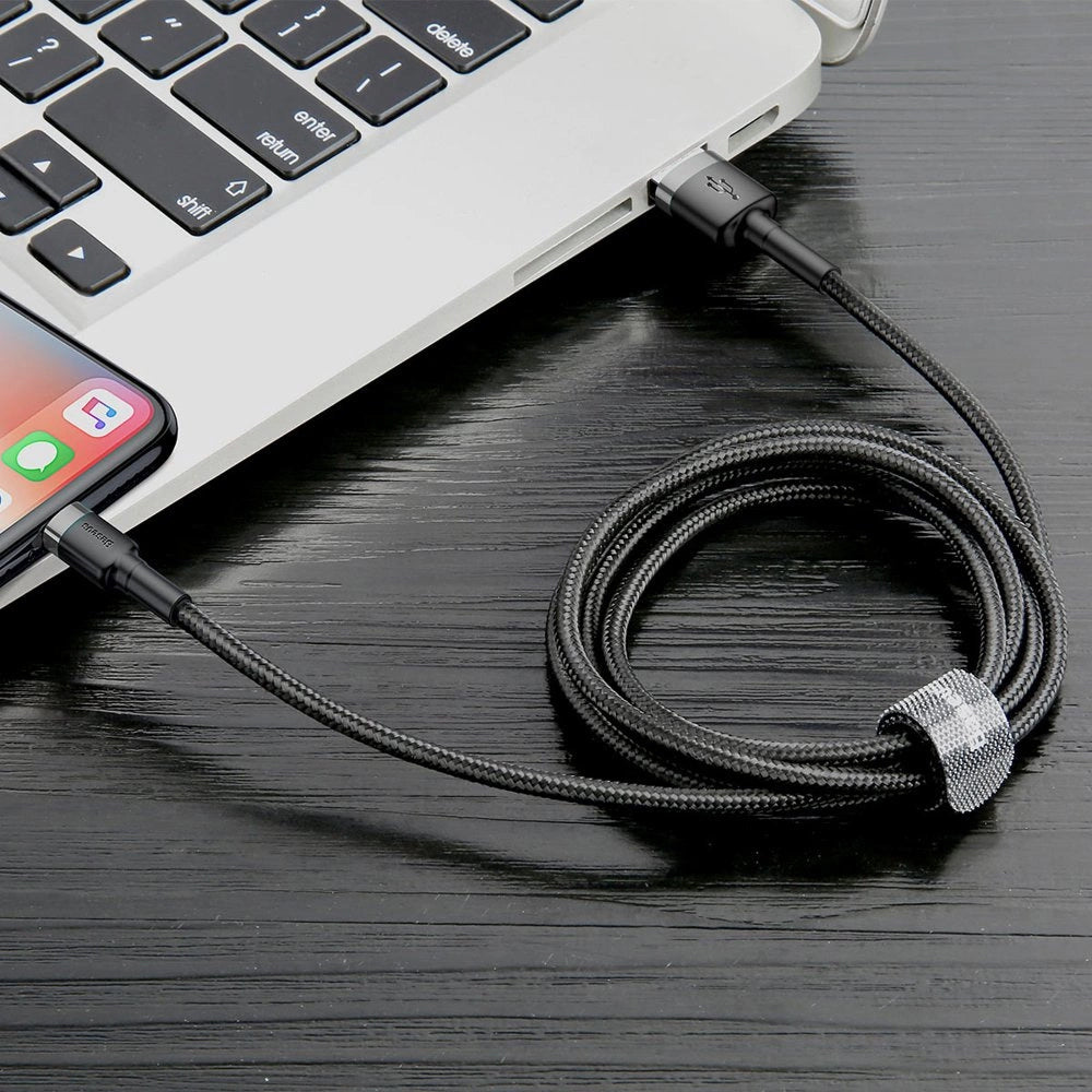 Кабел за данни и зареждане USB-A - Lightning Baseus Cafule, 18W, 0.5m, Сив CALKLF-AG1