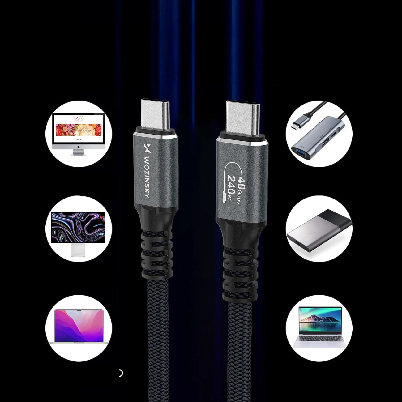 Кабел за данни и зареждане USB-C - USB-C WZK WPS-UY42S, 240W, 2m, Черен