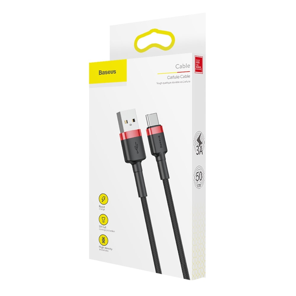 Кабел за данни и зареждане USB-A - USB-C Baseus Cafule, 60W, 0.5m, Червен CATKLF-A91