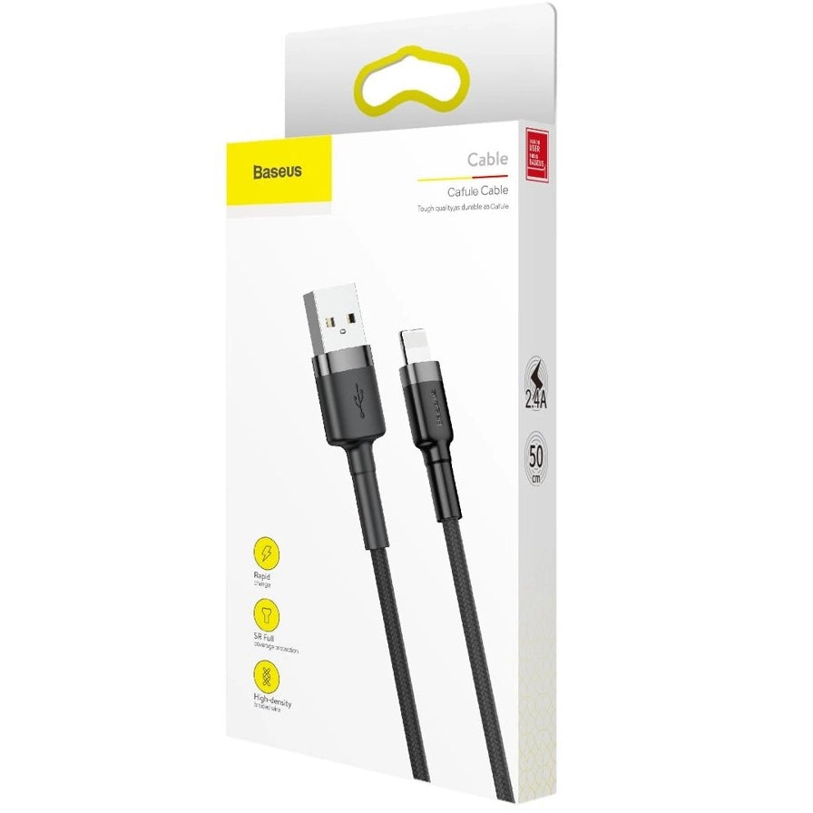 Кабел за данни и зареждане USB-A - Lightning Baseus Cafule, 18W, 0.5m, Сив CALKLF-AG1