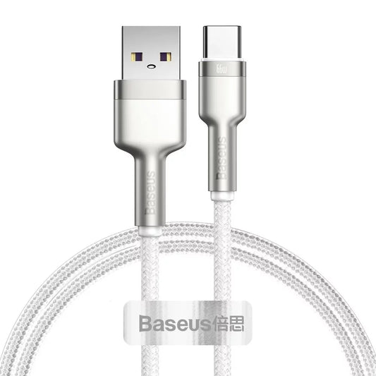 Кабел за данни и зареждане USB-A - USB-C Baseus Cafule Metal Series, 66W, 2m, Бял CAKF000202