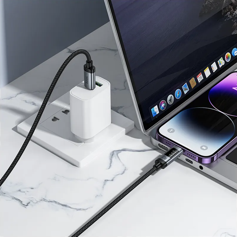 Кабел за данни и зареждане USB-C - Lightning HOCO Display U148, 27W, 1.2m, Черен